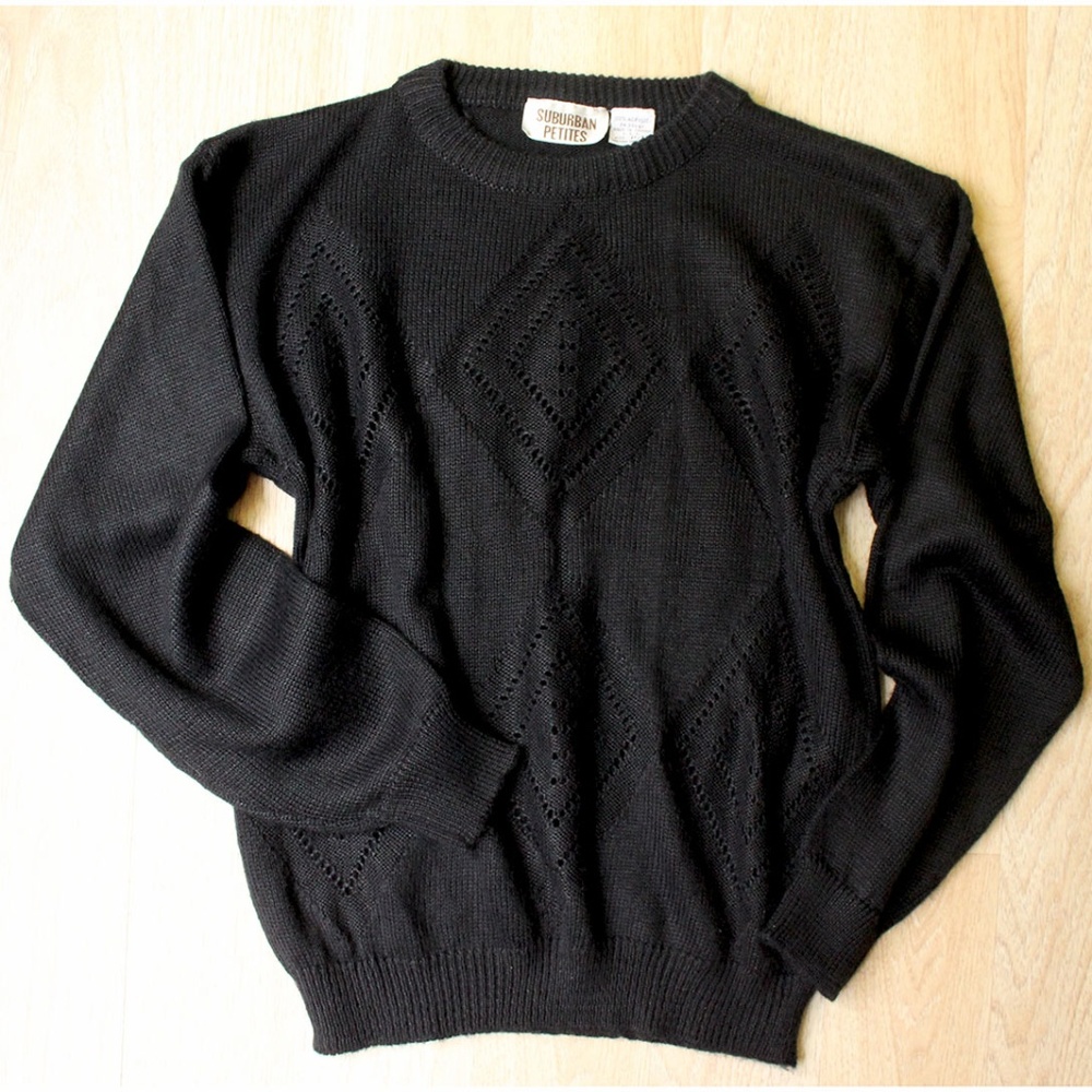 Vintage Black Knit Sweater Soft Diamond Design